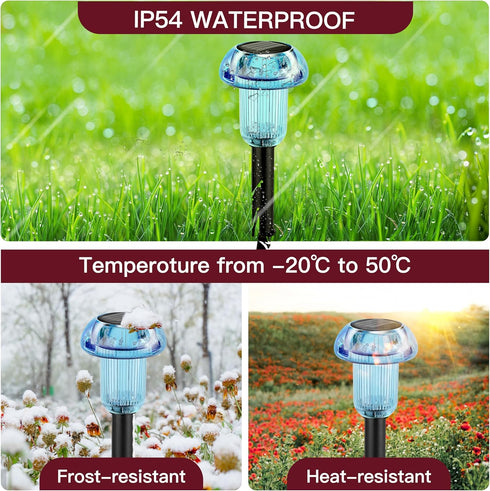 Solar Pathway Lights, 4 Pack Blue LED Mushroom Solar Powered Outdoor Lights for Garden and Landscape