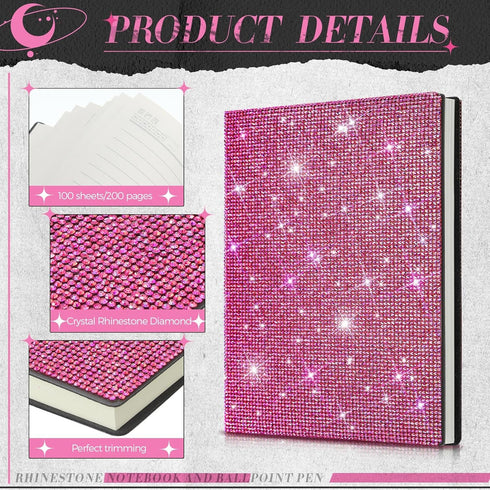 Notebook and Rhinestone Pen Sets, A5 Diamond Crystal Notebook, Crystal Pen, Bling Office Accessories, Rose Red