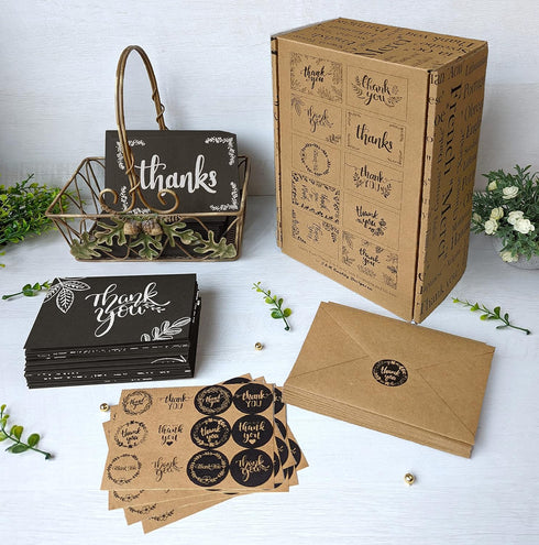 T&M Quality Designs LLC 120 6 4x6 Inch Elegant Black and White Chalkboard Kraft Thank You Cards with Kraft Envelopes