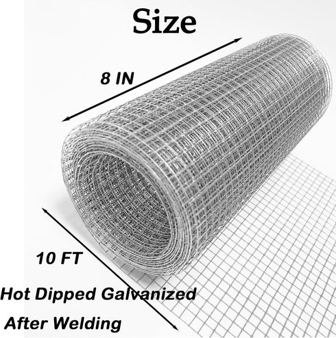 Hardware Cloth 1/4 inch 8inx10ft Galvanized After Welding 23 Gauge,Wire Cloth Wire Mesh Roll Chicken Wire Fence Mesh Roll for Chicken Pen/Coop Fences, Garden Fences,Screen Mesh,Poultry Netting Cage
