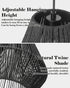 7" Woven Pendant Light Fixtures, ELYONA Farmhouse Coastal Hanging Lamp with Matte Black Handwoven Rattan Basket Shade