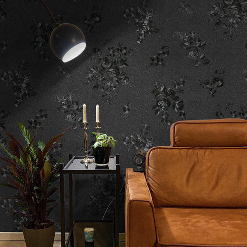 Black Peel and Stick Wallpaper, Silk Embossed Floral Contact Paper for Cabinets, 17.7 118 Textured Self Adhesive