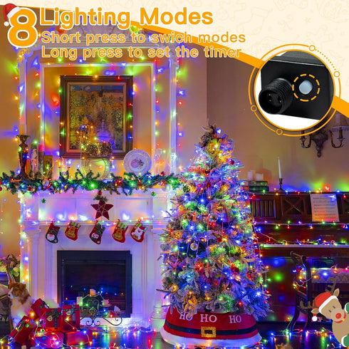 200LED 60FT 8 Ollny Christmas Lights Indoor, Multicolor Connectable Plug in String Light Outdoor, Modes Waterproof