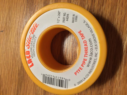 LA-CO 44094 Slic-Tite PTFE Gas Line Pipe Thread Tape, Premium Grade, 260" Length, 1/2" Wide, Yellow