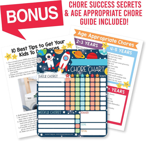 Magnetic Chore Chart for Kids - Good Behavior Chart at Home, Dry Erase Daily, Weekly Responsibility List, Space Chore