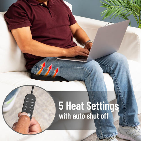 4 Settings Mind Reader Heated Memory Foam Seat Cushion with Air-Cloud Support, Slim Ergonomic Cushion with Heat Timer