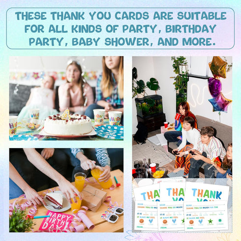 FQPJA 20 Pack -B01 Colorful Thank You Card For Kids, Fill In The Blank Birthday Greeting Cards, Colorful Postcards