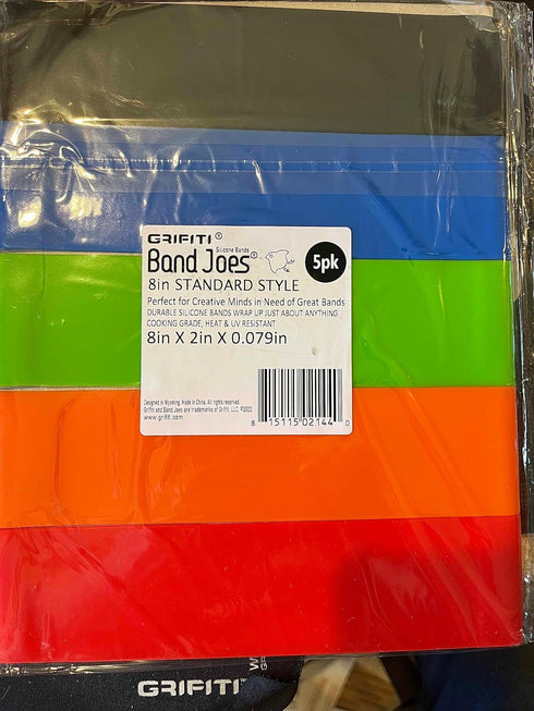 GRIFITI Band Joes 8 x 2 Inch 5 Pack Rubber Bands, Silicone Cooking Grips for Large Jars, Trash Can, Mugs