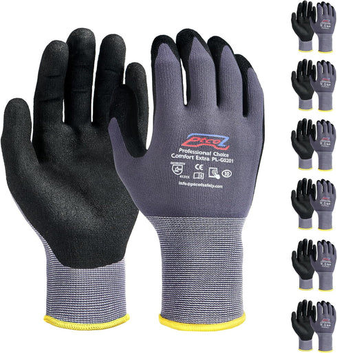 Safety Work Gloves Micro-Foam Nitrile Coated, 6 Pairs Seamless Knit Touchscreen Nylon Gloves for Home Improvement