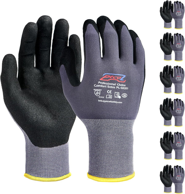Safety Work Gloves Micro-Foam Nitrile Coated, 6 Pairs Seamless Knit Touchscreen Nylon Gloves for Home Improvement