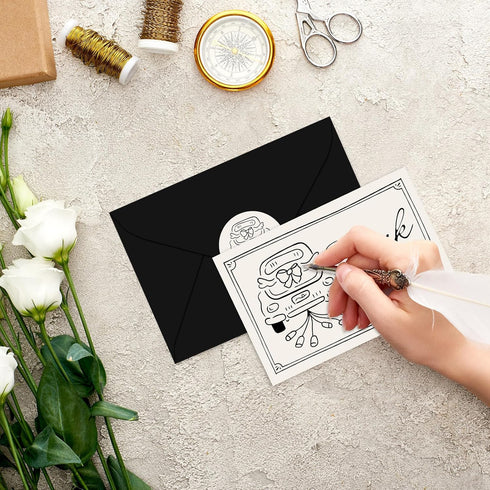 50 Pack Whaline Wedding Thank You Cards Boxed Black The New Mr & Mrs Car Cake Thank You Greeting Note Cards