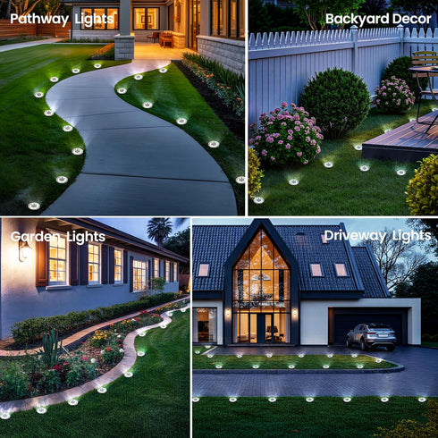 16 Pack PATIOWIN Small Solar Ground Lights, Pathway Lights Waterproof, Outdoor Solar Light for Garden, Driveway