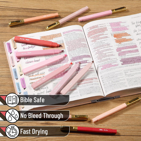 Mr. Pen Aesthetic Highlighters and Pens, 12 Pack, No Bleed Shades of Pink, Black Ink Bible Highlighters, Highlighter