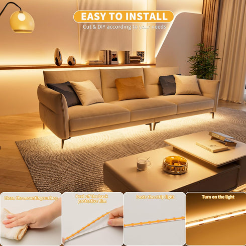 5V Remote,6.56ft Dimmable 3000K PAUTIX USB COB LED Strip Lights UL-Listed Dotless LED Lights with RF Warm White TV