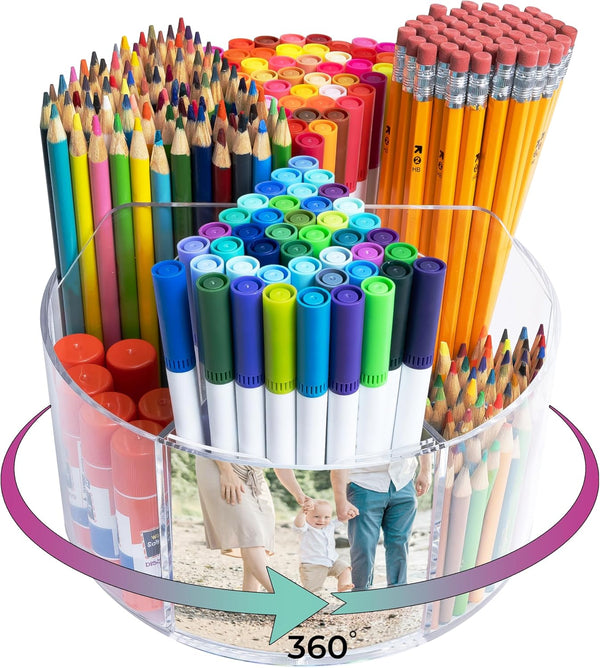 ALL ABOUT ACRYLICS Acrylic Marker Organizer - Multipurpose 360 Rotating Holder for Pencil, Pen, Makeup