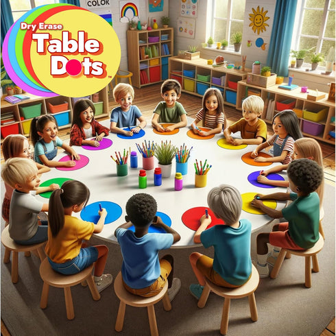 Table Dots Dry Erase Circles for Classroom Teachers, 10 Pack, 12" PVC, 5 Colorful Stickers, Removable Desktop Whiteboard