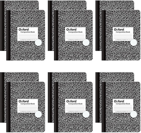Oxford Composition Notebooks, 12 Pack, Graph Ruled Paper, 80 Sheets, 9-3/4" x 7-1/2", Black Marble Covers