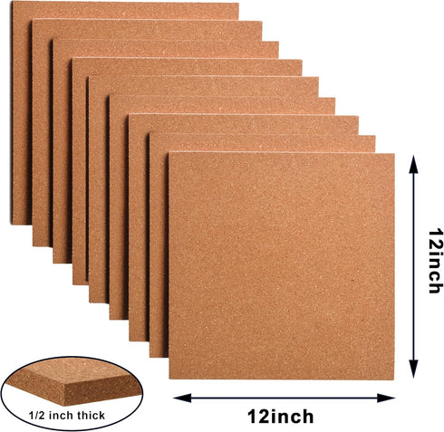 SUNGIFT Cork Board 12"x12" - 1/2" Thick Square Bulletin Boards, 9 Pack with 100 PCS Push Pins