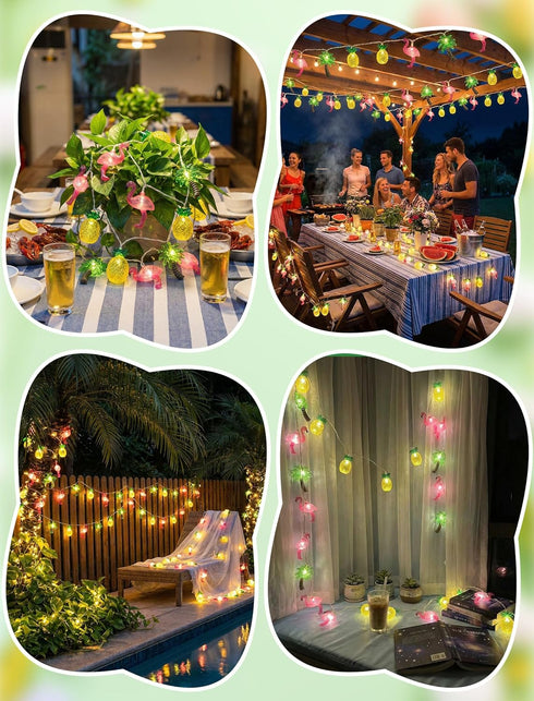 8.5Ft Summer 10 Beach Hawaiian String Lights Outdoor with LED Flamingo Pineapple Palm Tree Lights, Plug in Tropical