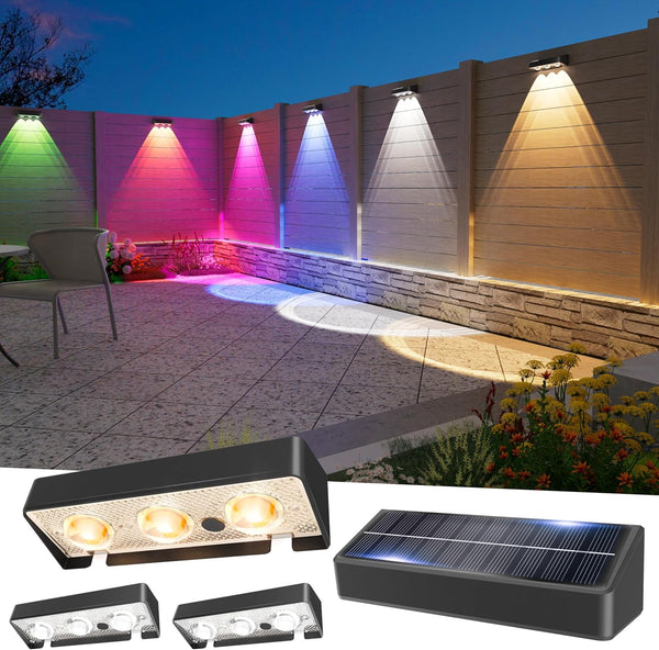 JOFIOS Solar Fence Lights Outdoor, 4 Pack, 9 Fixed Colors Color Changing