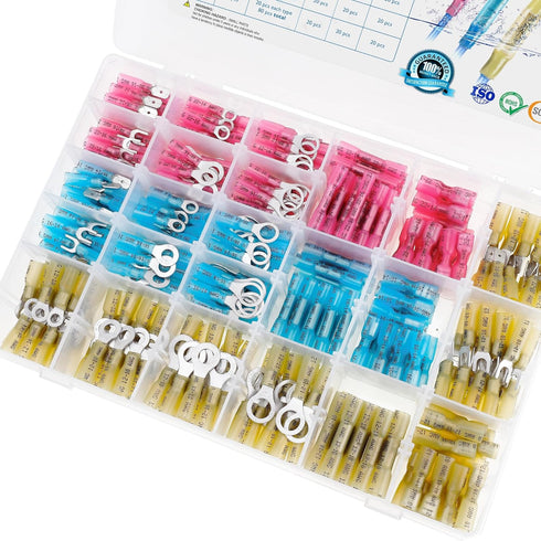 TICONN 500Pcs Heat Shrink Wire Connectors, Waterproof Automotive Marine Electrical Terminals Kit, Crimp Connector