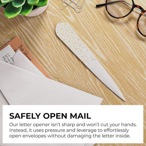 Uncommon Desks Letter Opener - 3 Pack Plastic Letter Openers with Trendy Designs, Ergonomic Handle for Comfort