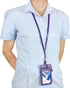 Wisdompro Badge Holder with Zip, 2-Sided Vertical PU Leather College ID Holder with Lanyard Strap - Purple