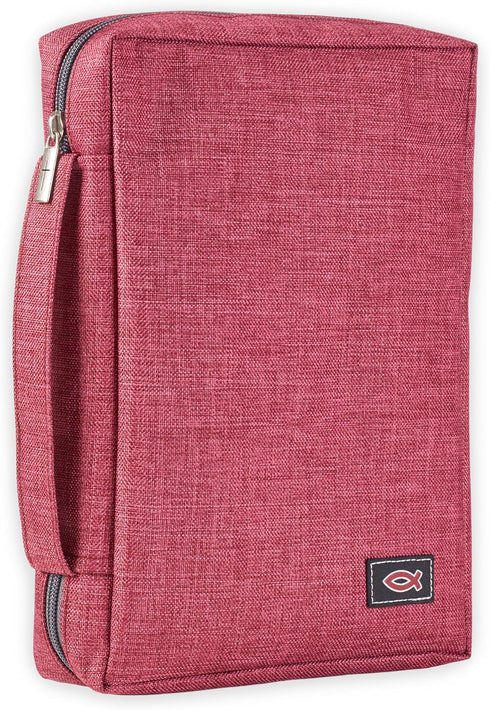 Christian Art Gifts Men/Women's Bible Cover Jesus Fish, Red Canvas, Medium