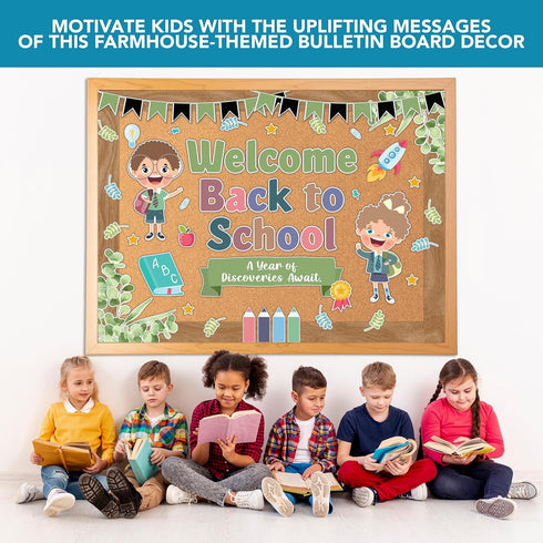 Decorably 87 Pcs Back to School Bulletin Board Set - Welcome Bulletin Board Decorations with Borders