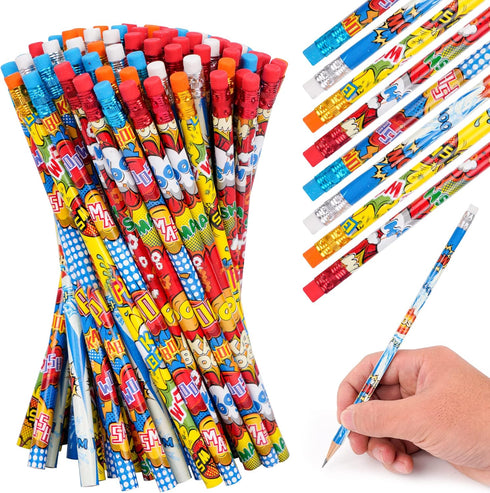Kolewo4ever 200 Pieces Hero Text Wood Pencils, Pow! Snap! Wham! Bang! Elements, Assorted Styles