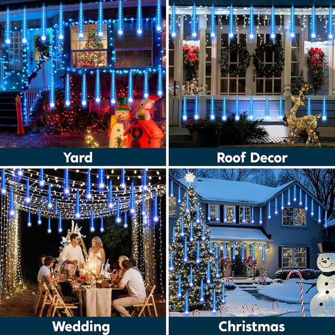 Outdoor,8 Blue,192 JOYIN Christmas Lights Tubes Meteor Shower Lights LEDs, Snowfall Icicle Cascading Rain Light