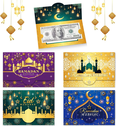 KYMY 12pcs Eid Mubarak Money Envelopes, Islamic Cash Folding Envelopes for Ramadan, Eid al-Adha, Birthday, Wedding