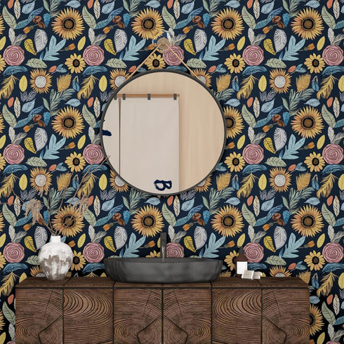 17.5" 393.7" Blue Wallpaper Peel and Stick,Vintage Boho Floral Contact Paper, x Retro Paisley Flower Botanical Wall