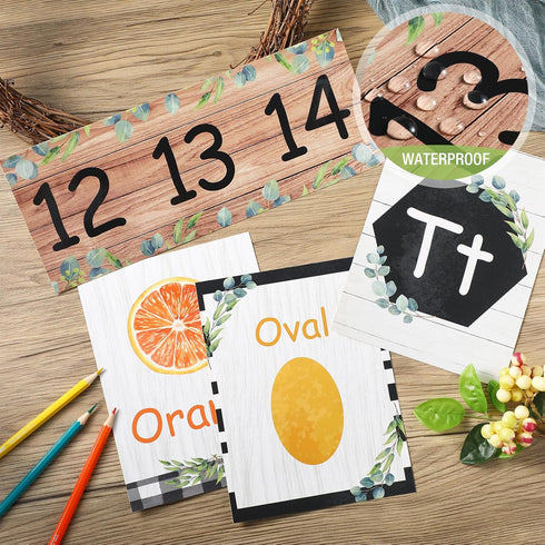 Yeaqee 55 Pieces Eucalyptus Bulletin Board Set, Farmhouse Greenery Alphabet and Number Cards for Classroom Wall Decor
