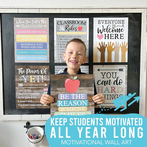 Hadley Designs Motivational Posters for Classroom - 9 Growth Mindset Wall Art for Teachers, Durable Decorations for