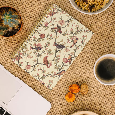Bird Flower Spiral Notebook, Floral Journal, Spring Bird Flowers 5.5"x8.3" 164pages Lined Journal Notebooks College Ruled, Gifts for Bird Lovers Hardcover Notebook for Office School Supplies by ANIANG