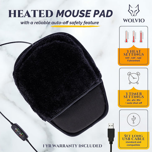 USB Heated Mouse Pad Hand Warmer - 3 Temperatures/Time Limits, Works with All PC Mice, Great Gift