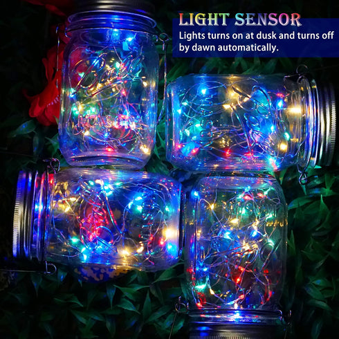 12 Pack 30 Multicolored2 SunKite Solar Mason Jar Lights, LED Waterproof Fairy Firefly Jar Lids String Lights