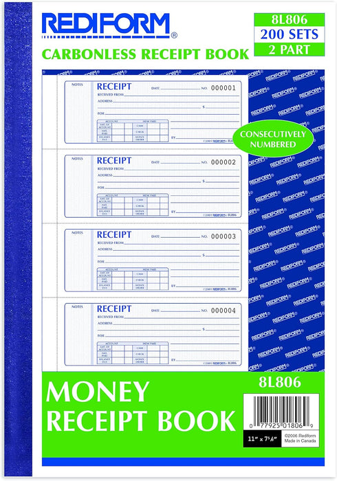 Rediform (8L806) Prestige Duplicate Carbonless Softcover Money Receipt Books