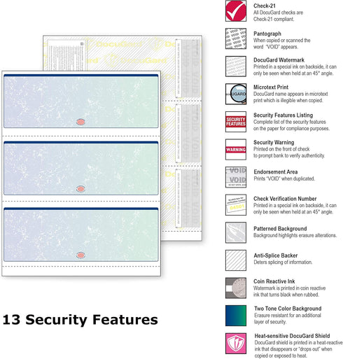 DocuGard Premier Prismatic Check, 13 Features, 8.5 X 11, Blue/Green Prismatic, 500/ream