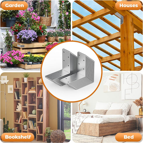 Wuno Shop 8 Pcs L Brackets Heavy Duty, 90 Degree Angle Bracket, Galvanized Corner Brace for Wood 90 Degree L Shape