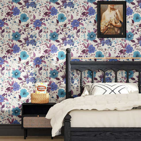 Purple Floral Wallpaper Peel and Stick Wallpaper Vinyl Wallpaper Stick and Peel Colorful Contact Paper for Cabinets Waterproof Self Adhesive Wall Paper for Kitchen Countertop Wall 17.5" x 118"