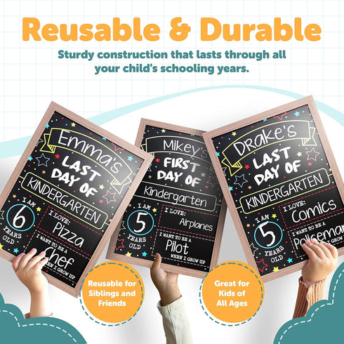 First Day Last Day of School Double Sided Sign with Frame, Reusable Dry Erase Board for Liquid Chalk Markers