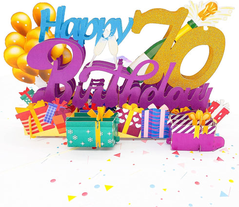 Liif Happy 70th Birthday Pop Up Card, Glitter 70 Birthday Card for Women, Men, with Message Note & Envelope