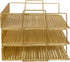 Martha Stewart Ryder 3 Tier Desk Letter Tray Organizer, Stackable Steel Mesh Inbox Tray for Files and Papers (Gold)