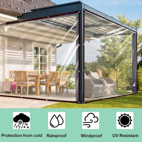 TBXWLRF Grommets 6x12ft Clear Tarp - Heavy Duty Waterproof - with Small Tarp, Clear Vinyl Patio Enclosure Tarpaulin