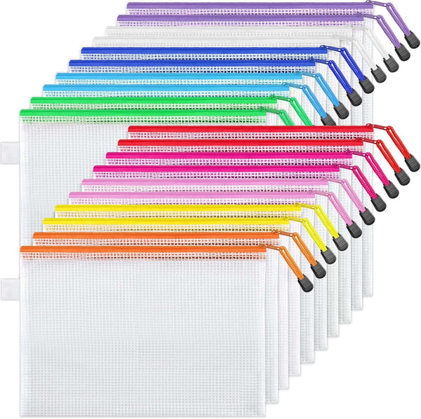 JARLINK 20 Pack Zipper Mesh Document Pouch, Letter Size/A4 Size, Water-Resistant File Bags for School Office Supplies