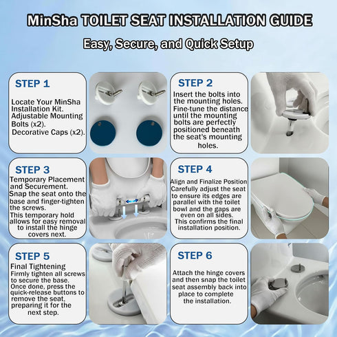 MinSha white(M18) Minsa soft sealed toilet seat, compatible with D/U-shaped extended bucket, quick release, easy