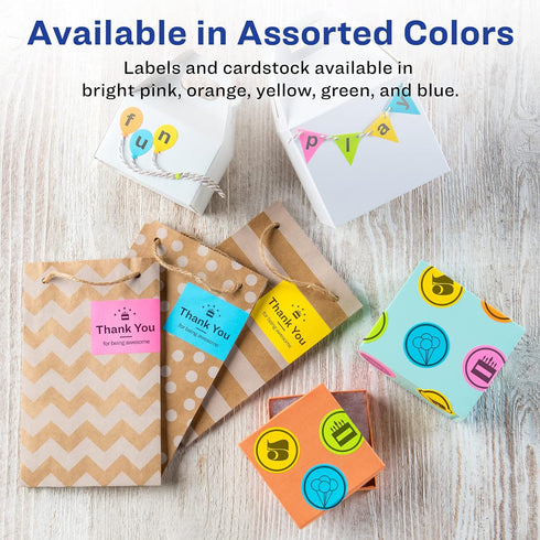 Avery 2" x 2-5/8" Labels, Assorted Bright Colors, Laser/Inkjet, 150 Labels with Sure Feed (4331)