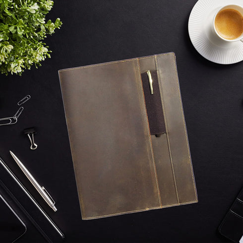 Rustic Handmade Leather Journal Cover for Moleskine Cahier XL (19x25 cm), Unique Storage Design, Pen Holder for Men,